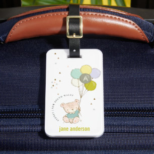 Etiqueta Para Maletas Monograma elegante de globos de osito de Aqua Cute