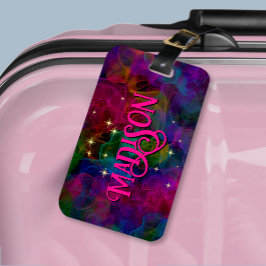 Etiqueta Para Maletas Monograma elegante de humo de chispas coloridas