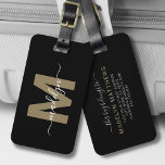 Etiqueta Para Maletas Monograma elegante de nombre dorado negro<br><div class="desc">Crea Tu Propio Personalizado Elegante Elegante Etiqueta De Equipaje Monograma De La Etiqueta Elegante Del Guión De Oro Negro. Esta moda, elegante etiqueta para el equipaje, le da un toque refinado a cualquier experiencia de viaje, convirtiéndolo en el accesorio perfecto para el viajero mundial o cualquier persona con un funda...</div>