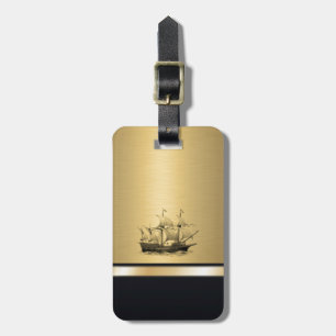 Etiqueta Para Maletas Monograma elegante de oro del barco antiguo