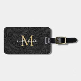 Etiqueta Para Maletas Monograma elegante de oro floral negro