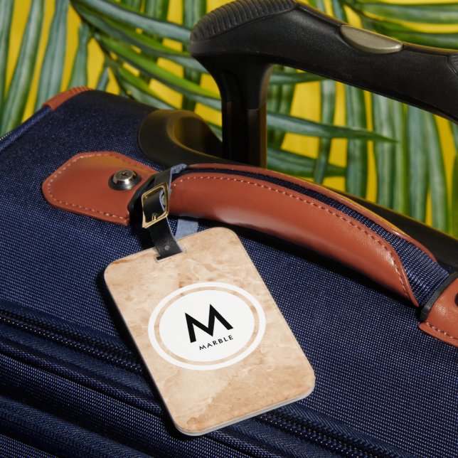 Etiqueta Para Maletas Monograma elegante de piedra de mármol (Anverso In situ 1)