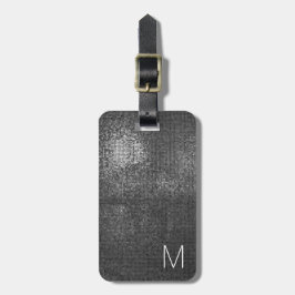 Etiqueta Para Maletas Monograma elegante de textura gris negro brillante