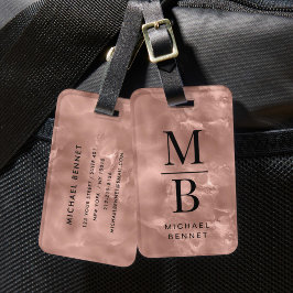 Etiqueta Para Maletas Monograma elegante en oro rosa