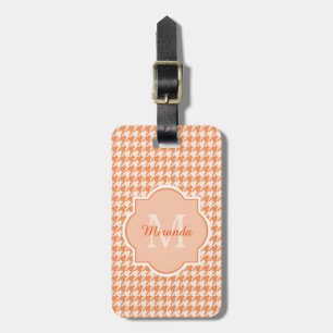 Etiqueta Para Maletas Monograma elegante Houndstooth anaranjado con