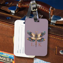 Etiqueta Para Maletas Monograma Elegante Libélula Púrpura