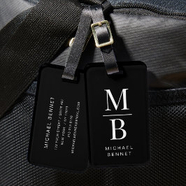 Etiqueta Para Maletas Monograma Elegante Negro