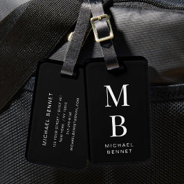 Etiqueta Para Maletas Monograma Elegante Negro Y Blanco