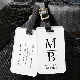 Etiqueta Para Maletas Monograma Elegante Negro Y Blanco