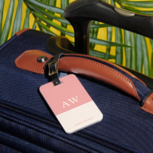 Etiqueta Para Maletas Monograma elegante personalizado Rosa duro