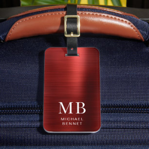 Etiqueta Para Maletas Monograma Elegante Rojo