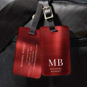 Etiqueta Para Maletas Monograma Elegante Rojo