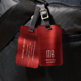 Etiqueta Para Maletas Monograma Elegante Rojo