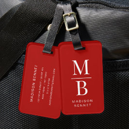 Etiqueta Para Maletas Monograma Elegante Rojo Y Blanco