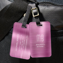 Etiqueta Para Maletas Monograma Elegante Rosa Metal Brusado