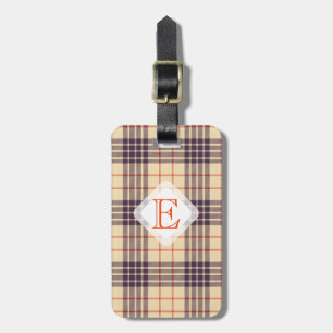 Etiqueta Para Maletas Monograma, elegante tartán de sepia beige del clan
