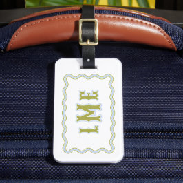 Etiqueta Para Maletas Monograma Escalonado Personalizado Verde y Azul