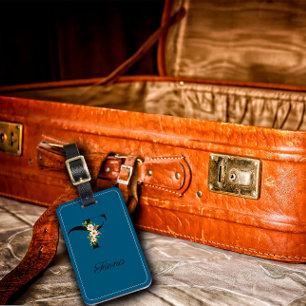 Etiqueta Para Maletas Monograma F color cobalto flor marca de equipaje