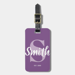Etiqueta Para Maletas Monograma Familiar Personalizado Morado y Blanco