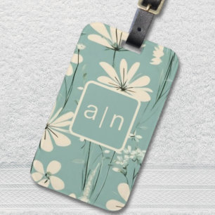 Etiqueta Para Maletas Monograma Floral azul moderno