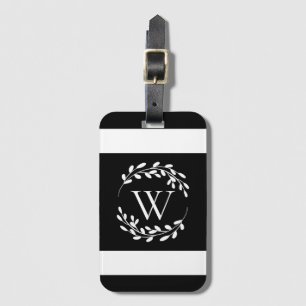 Etiqueta Para Maletas Monograma floral blanco y negro