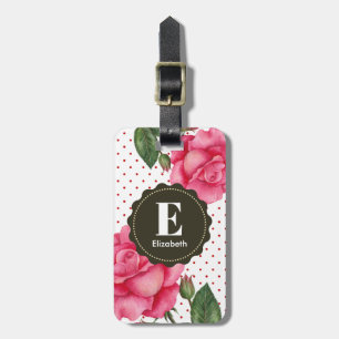 Etiqueta Para Maletas Monograma floral de color de agua rosa personaliza