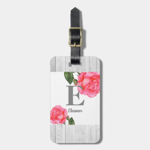 Etiqueta Para Maletas Monograma floral de color de agua rosa personaliza