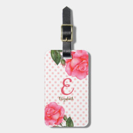 Etiqueta Para Maletas Monograma floral de color de agua rosa personaliza