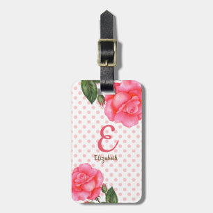 Etiqueta Para Maletas Monograma floral de color de agua rosa personaliza