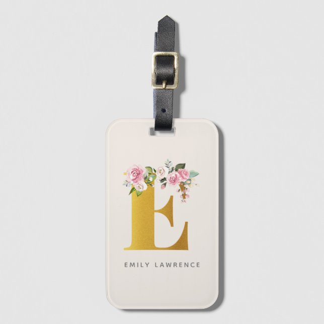 Etiqueta Para Maletas Monograma floral Elegante Personalizado (Anverso vertical)