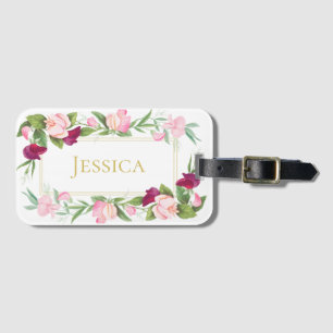 Etiqueta Para Maletas Monograma Floral Púrpura Rosa Dulce Pea Vintage