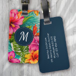 Etiqueta Para Maletas Monograma Floral Tropical Hibiscus<br><div class="desc">Viajar con estilo con este diseño moderno</div>