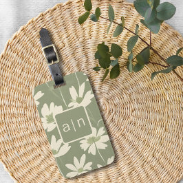 Etiqueta Para Maletas Monograma floral verde moderno