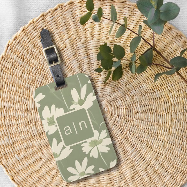 Etiqueta Para Maletas Monograma floral verde moderno (Subido por el creador)