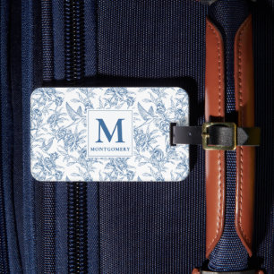 Etiqueta Para Maletas Monograma francés azul vintage floral Toile de Jou