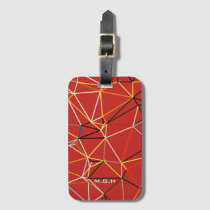 Etiqueta Para Maletas Monograma geométrico abstracto rojo dinámico