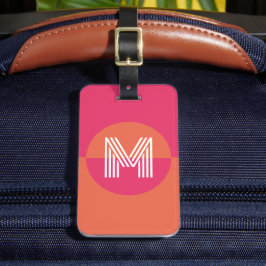 Etiqueta Para Maletas Monograma geométrico moderno de color naranja rosa