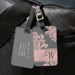 Etiqueta Para Maletas Monograma Girly Damask