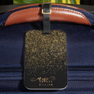 Etiqueta Para Maletas Monograma Glam Elegante Dorado Brillante