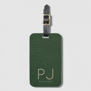 Etiqueta Para Maletas Monograma Gold personalizado Cuero verde simple