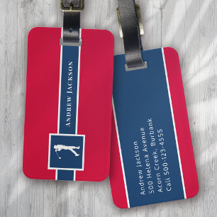 Etiqueta Para Maletas Monograma Golfer personalizado azul rojo