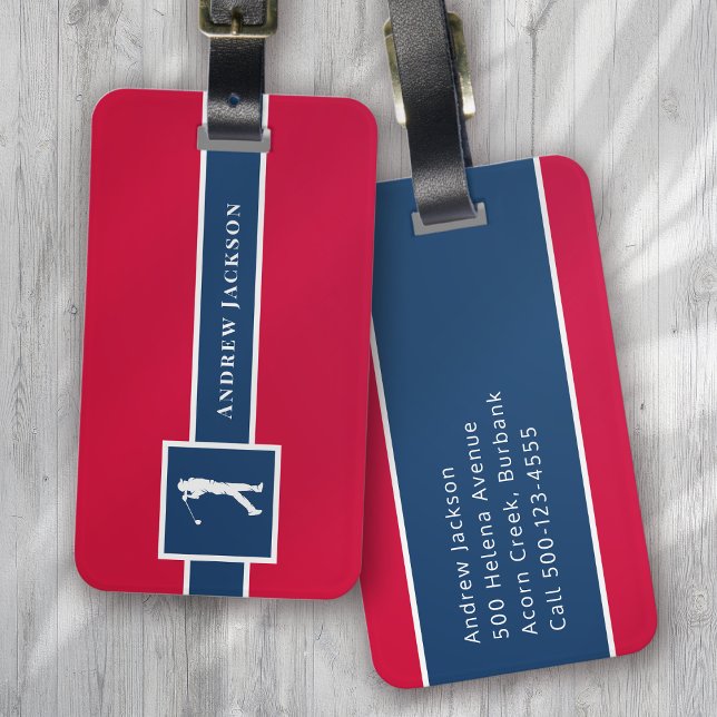 Etiqueta Para Maletas Monograma Golfer personalizado azul rojo (Subido por el creador)