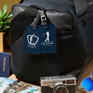 Etiqueta Para Maletas Monograma Golfer personalizado de Navy Blue