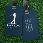 Etiqueta Para Maletas Monograma Golfer personalizado de Navy Blue<br><div class="desc">Este diseño cuenta con un balancín de golf en un club y tiene dos campos de texto que se pueden usar para personalizarlo,  tal vez con un nombre y un equipo de golf o club.</div>