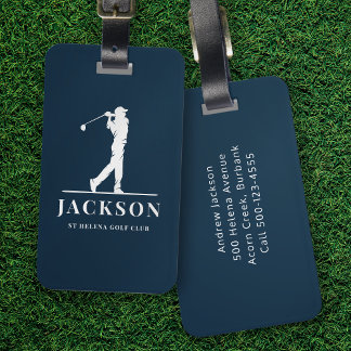 Etiqueta Para Maletas Monograma Golfer personalizado de Navy Blue