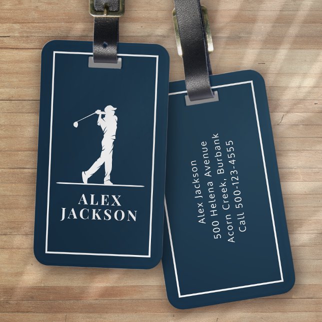 Etiqueta Para Maletas Monograma Golfer personalizado de Navy Blue (Subido por el creador)