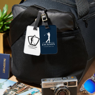 Etiqueta Para Maletas Monograma Golfer personalizado de Navy Blue