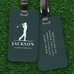 Etiqueta Para Maletas Monograma Golfer verde personalizado<br><div class="desc">Este diseño cuenta con un balancín de golf en un club y tiene dos campos de texto que se pueden usar para personalizarlo,  tal vez con un nombre y un equipo de golf o club.</div>
