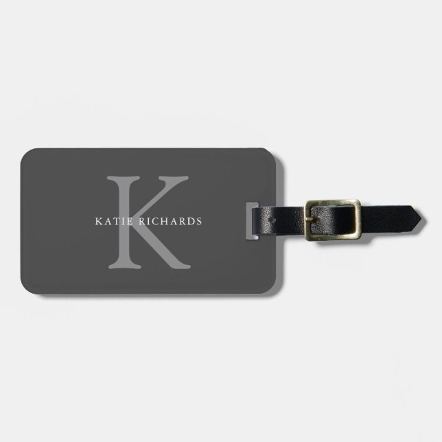 Etiqueta Para Maletas Monograma gris clásico personalizado (Frente Horizontal)