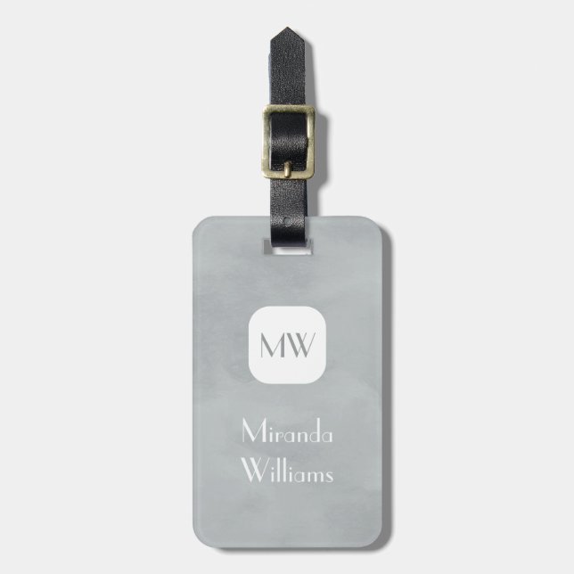 Etiqueta Para Maletas Monograma gris simple y Moda con nombre (Frente Vertical)